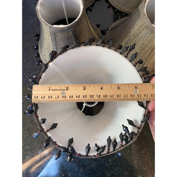 Greenish/Blackish/Grayish 6" Chandelier Shades, Black Beaded Fringe (Qty. 5) - Picture 3 of 6